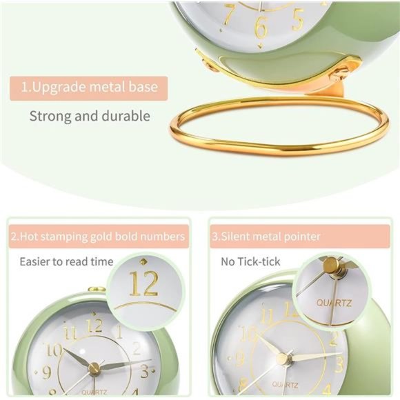 Analog Alarm Clocks,Retro Backlight Cute Simple Design Small Desk Clock - Picture 2 of 5